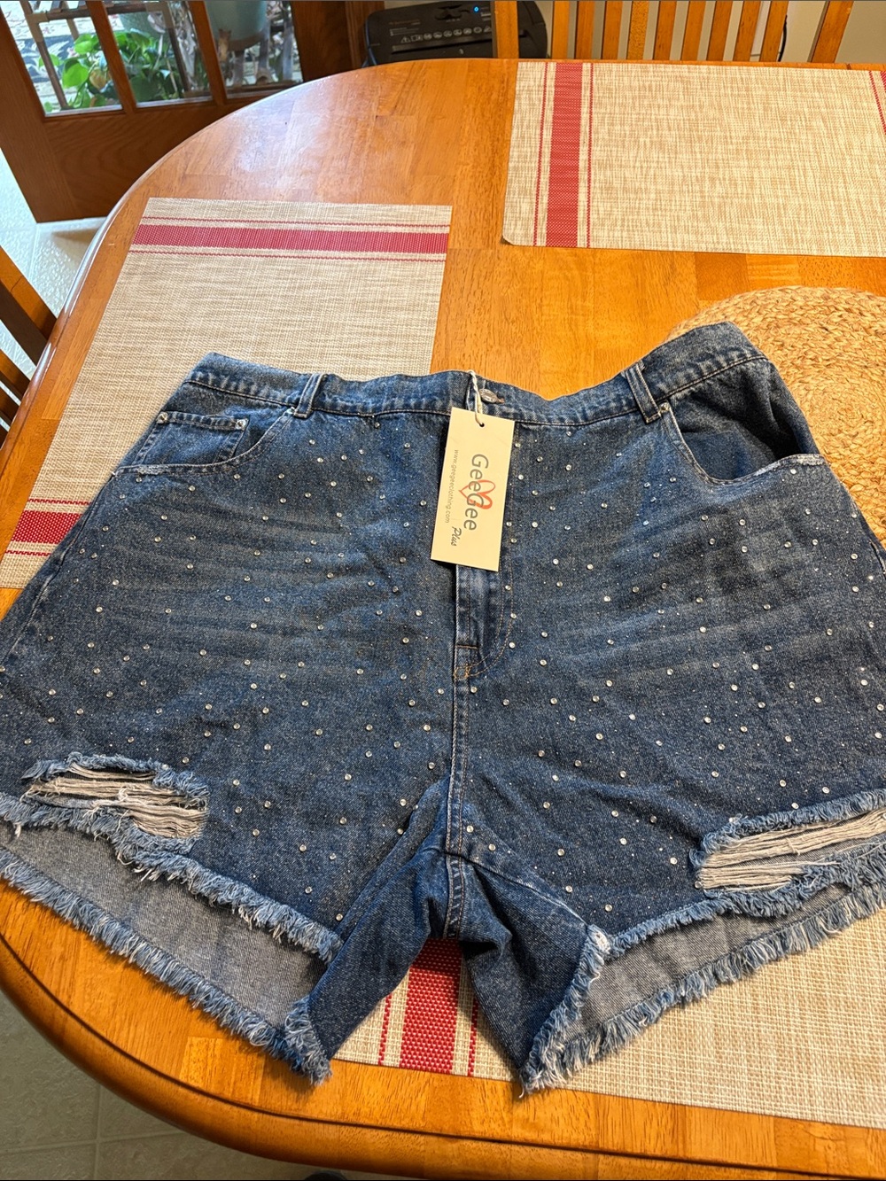 Gee Gee Dark Blue Studded High-Rise Denim Cutoff Shorts NWT size 3x